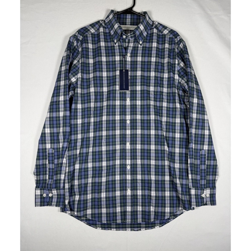 NWT Holderness & Bourne Shirt Men Large Blue Plaid Andrews Stretch Button Down